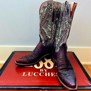 Lucchese 1883 Red Lizard Cowboy Boots, sz 7